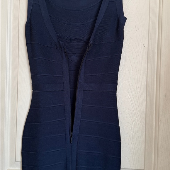 Herve Leger Navy Blue Scoop Neck Mini Sleeveless Bandage Dress size S - Picture 4 of 11